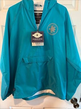 Charles River Size Large Teal Pullover Windbreaker with Solomon Island Logo NWT